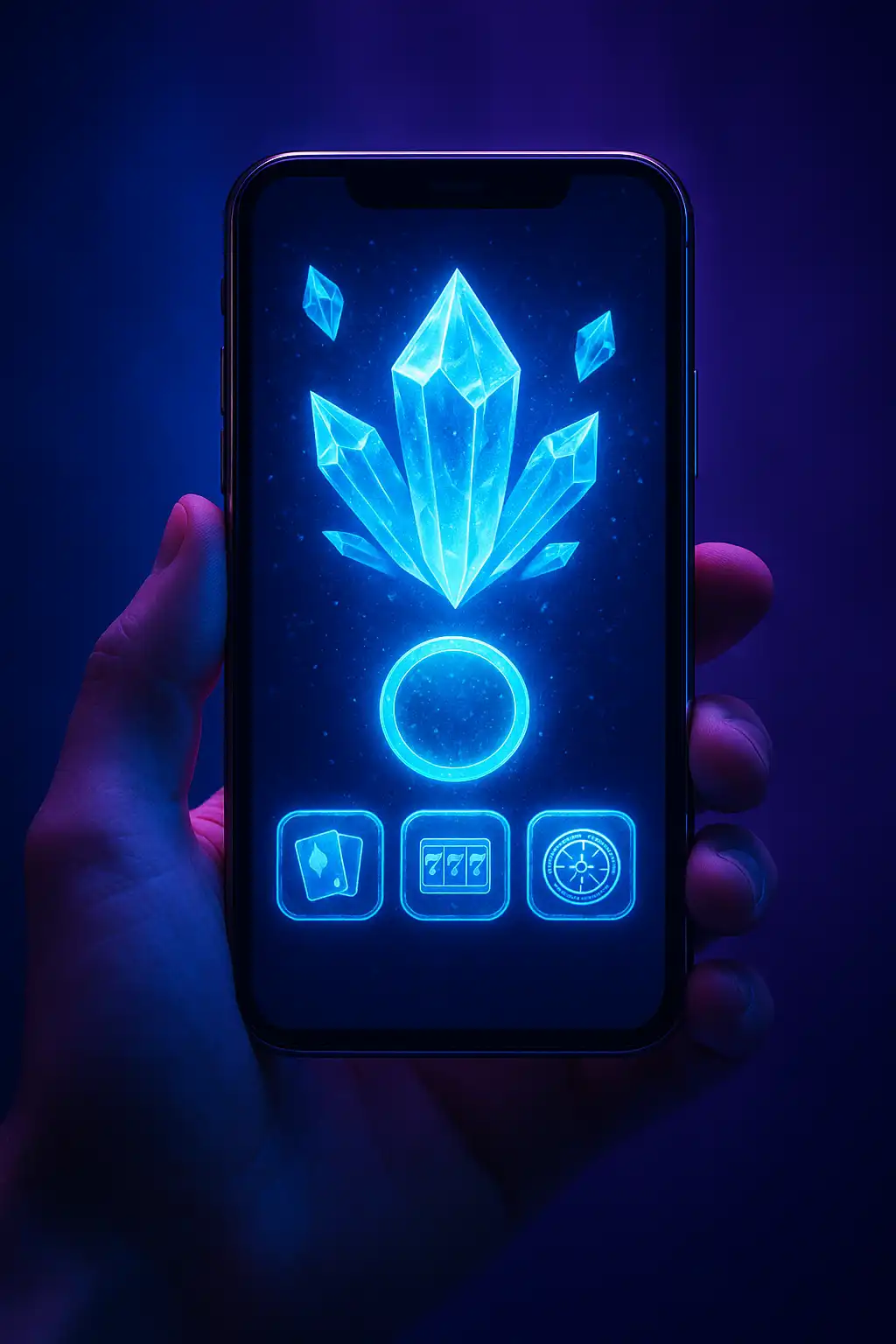 Smartphone displaying the Betarctica Casino app with frozen crystal interface